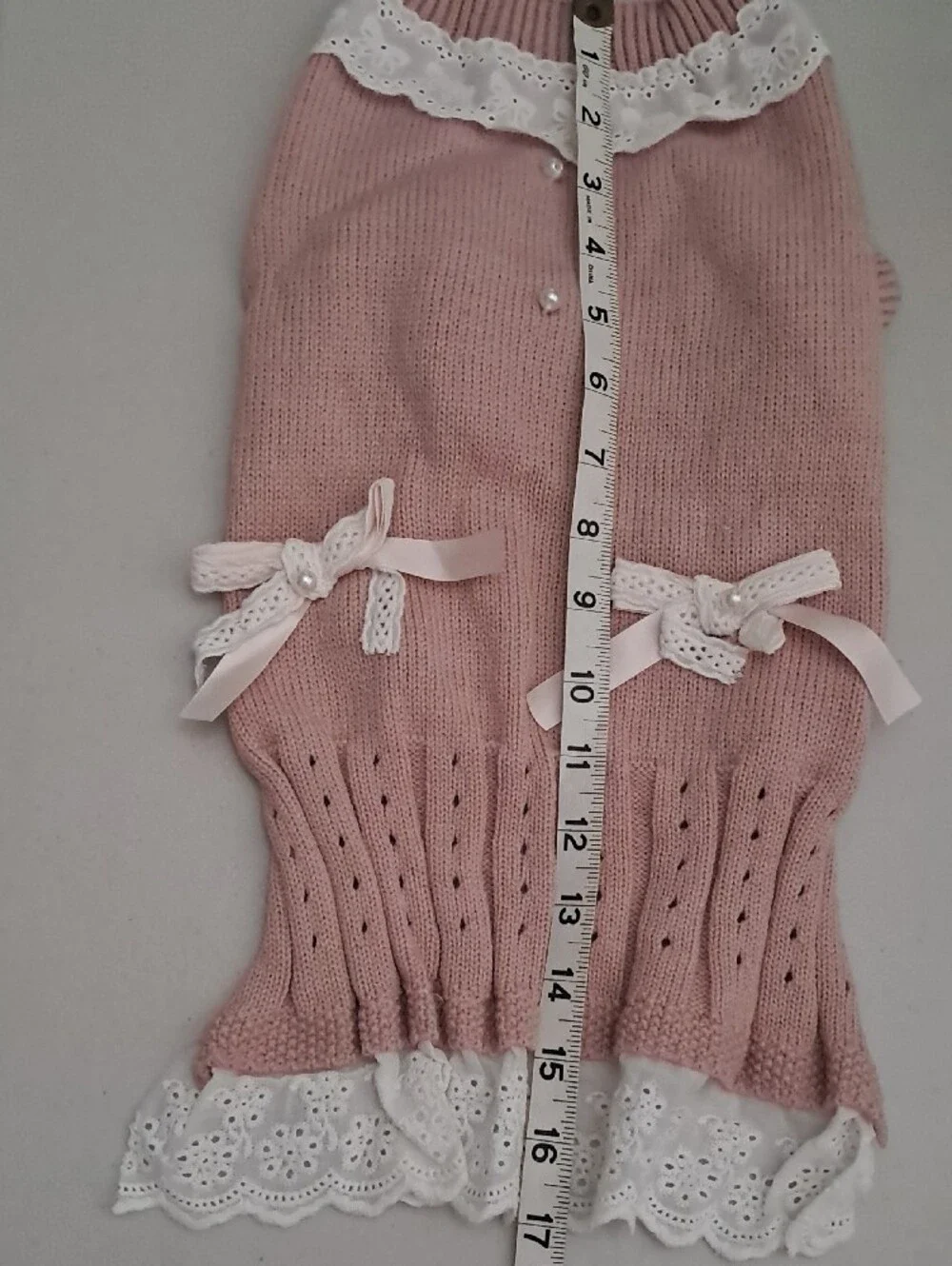 Lace Trim Pink Knit Pet Sweater